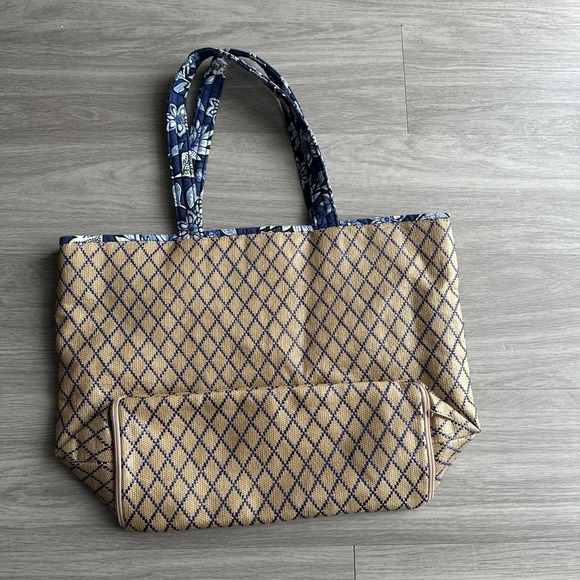 Vera Bradley Beach Straw Tote Nautical Anchor Blue & White Straw Bag Lined Large - Picture 2 of 9